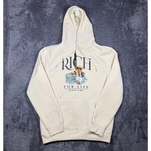 NWT Black Pike Rich For Life Teddy Bear Money Graphic Hoodie Cream Mens XL